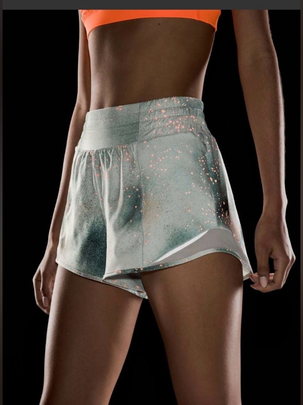 lululemon athletica Light Gray Spray-Print Athletic Shorts with Coral Flecks